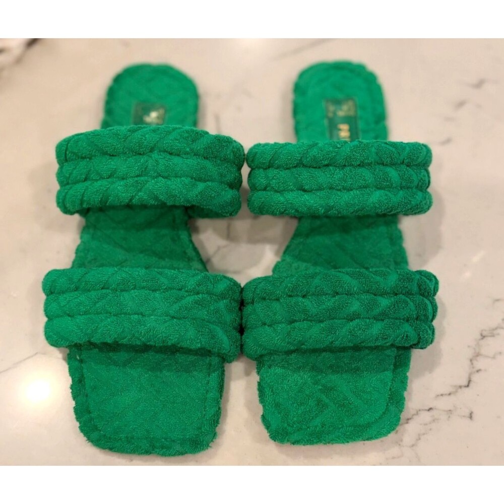 Primark Women's Green Braided Flat Slides Sandals Size 7